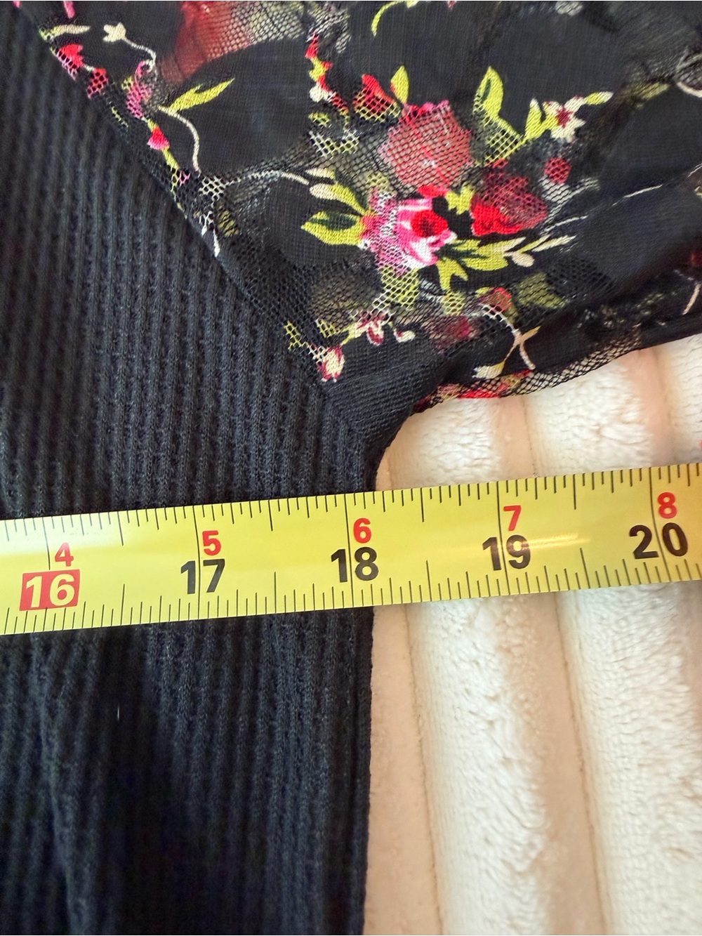 NWT Black Long-Sleeve Top with Sheer Floral Print Sleeves. Medium - Picture 6 of 7
